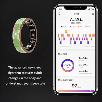 Smart Ring for Women Gift, Fitness & Vital Signs Monitoring, Sleep Tracker/Remote Photography/No Subscription(Green,8#)