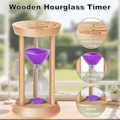 Sand Timer 1 Minute,1 Min Wooden Hourglass, Small Bamboo Sand Clock, Reloj De Arena, Hour Glass Sandglass for Home, Office, Decorative, Game, Classroom