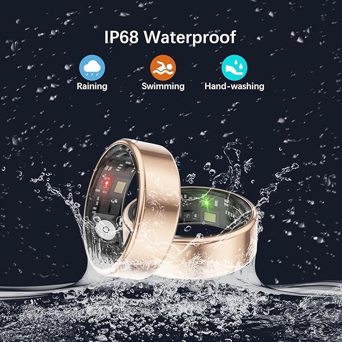 FKGZJF Smart Rings for Women Men, Fitness Ring with Heart Rate, Blood Oxygen, HRV, Stress, Sleep Tracker, Step Tracker, No Subscription Fee, lP68 Waterproof Smart Ring for iPhone & Android (Gold 12#)