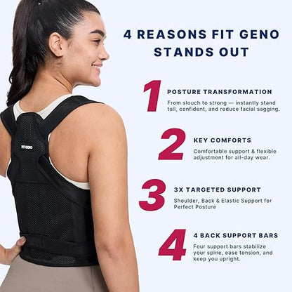 Fit Geno Posture Corrector for Women and Men - Adjustable Back Brace & Straightener for Scoliosis Hunchback Correction Back Pain Spine Corrector Back Support and Posture Trainer (X-Large)