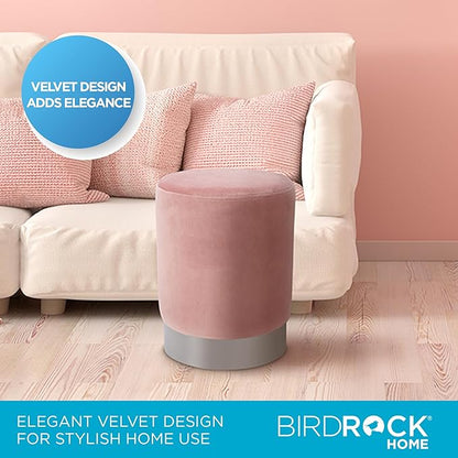 BIRDROCK HOME Round Ottoman Foot Stool – Soft Padded Modern Design – Ideal for Living Room, Bedroom – Compact Footrest, Vanity Chair, Small Furniture – Foam Seating, Decorative Accent (Dusty Rose)