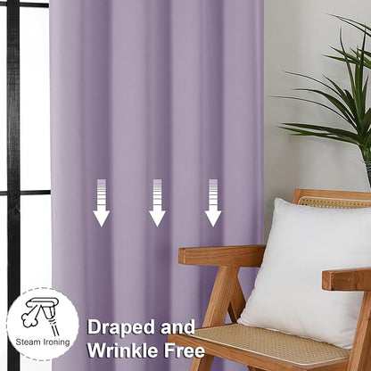 Simplebrand Ava Lilac Blackout Curtains for Bedroom 84 Inch Length 2 Panels Set, Solid Thermal Insulated Privacy Living Room Window Treatment Curtains Blackout Drapes, W50 x L84 Inch, Lilac