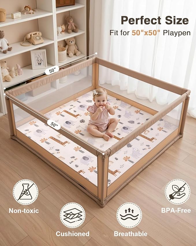 Baby Play Mat for Floor,1.2" Thick 47x47 Play Mat for Playpen,Safe Tummy Time Mats for Babies and Infants Toddlers,Cushioning Foam Mats for Kids Crawling,Non-Slip Baby Playmat,Tatami,Nursery Rug