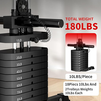 JEEKEE Folding Wall Mounted Power Rack with 180LB Weight Stack, 2400LB 2×3 Heavy Duty Squat Rack, Dual Cable Crossover System 1:1 Ratio, Functional Trainer for Home Gym Small Space,Black