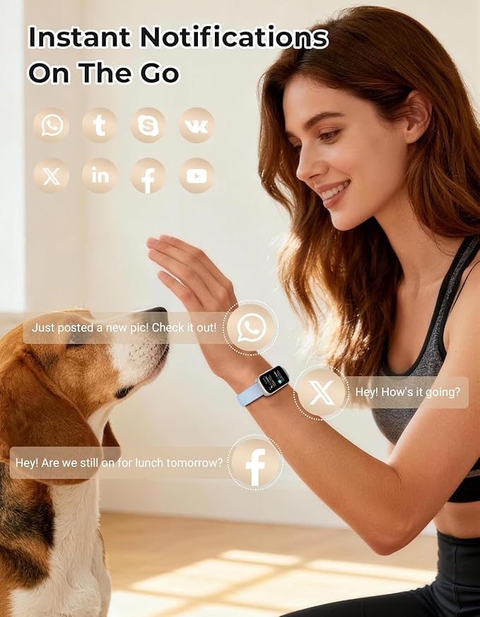 Fitness Tracker with 24/7 Heart Rate Monitor, Sleep Tracker - 3 ATM Waterproof Fitness Watch Calorie Step Counter Smart Watch Includes 3 Sport Bands for Android iOS Women Men, Starlight/Blue