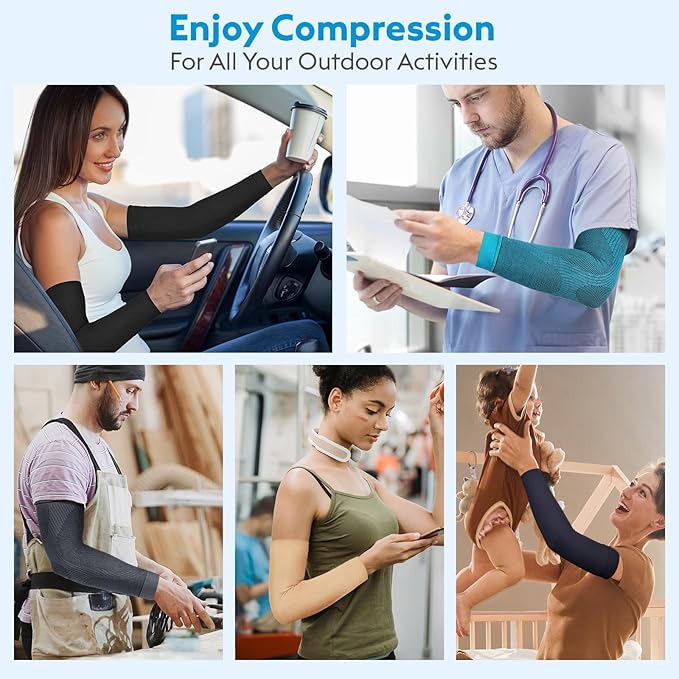 KEKING® Compression Arm Sleeves, Pair, Firm 20-30mmHg Graduated Compression Full Arm Support for Recovery, Pain Relief, Tendonitis, Golfers & Tennis Elbow Brace, Workouts Sports - Latex Free Grey XXL