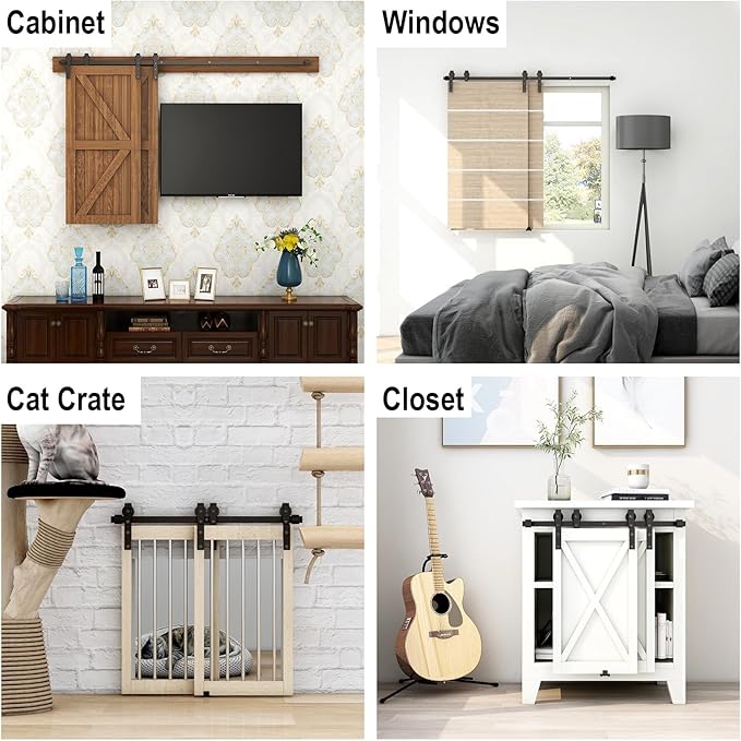 4.5FT Mini Bypass Barn Door Hardware Kit for 2 Doors, Small Cabinet Barn Door Hardware Track Kit for Cabinet, TV Stand, Cupboard (No Cabinet)