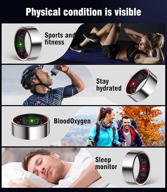 8.0 Smart Ring and Charging Case【Industry First – 0 Measurement Error】【IP68 Waterproof】 2025 Smart Ring for Women & Men for Sleep Tracking Wearable Device,Fitness Ring Silver 9#