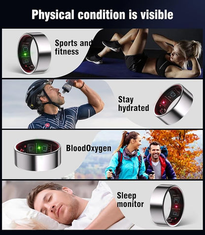 8.0 Smart Ring and Charging Case【Industry First – 0 Measurement Error】【IP68 Waterproof】 2025 Smart Ring for Women & Men for Sleep Tracking Wearable Device,Fitness Ring Silver 9#