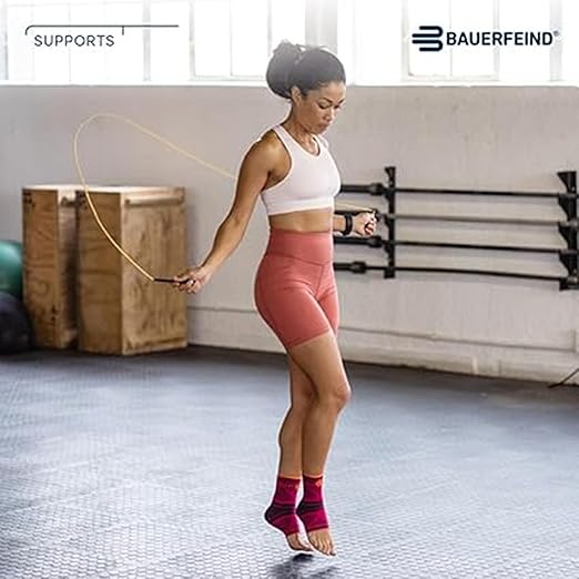 Bauerfeind Sports Ankle Support Dynamic - Ankle Compression Sleeve for Freedom of Movement - 3D AirKnit Fabric for Breathability - Premium Quality & Washable (L, Pink)