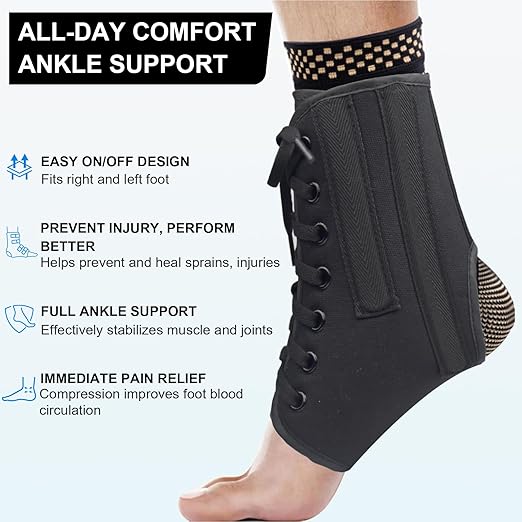 AIDY-PRO Lace Up Ankle Brace with Metal Side Stabilizers, Adjustable Lace-Up Ankle Braces for Men and Women Sprained Foot Support Brace for Posterior Tibial Tendonitis Achilles Tendon Injury M