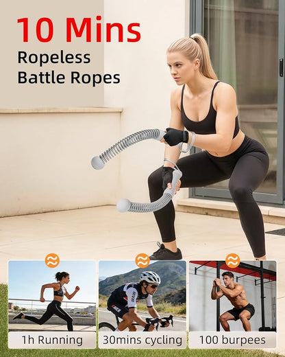 Abahub Weighted Ropeless Battle Rope, Portable Silent Home Workout Equipment, Space Saving Home Gym with Workout Gloves, HIIT and Low-Impact Aerobic Training for Men & Women, 2PCS Grey