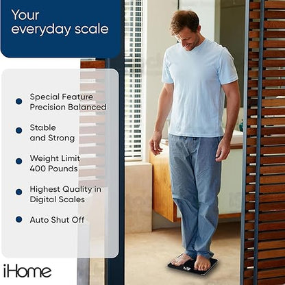 iHome Digital Scale, Bathroom Scale, Batteries Included, Scale Body Weight, Weight Scale, Bathroom Scales for Weight, Digital Scales for Body Weight (Black)