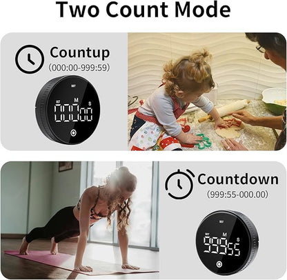 Digital Kitchen Timer with Magnet,Large LED Display Visual Timer with Countdown Countup for Adult & Children,Battery Supply for Classroom Home Gym Office (2 * Black)