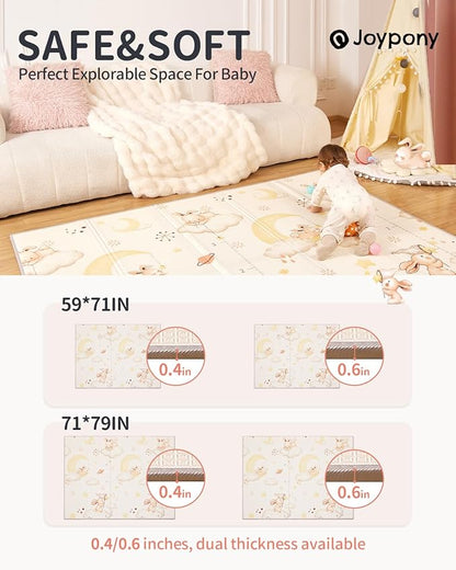 Baby Play Mat 79" X 71" X 0.6", Fabric Version Extra Large Thick Reversible Foldable Play Mats for Babies and Toddlers, Anti-Slip Portable Baby Floor Mat for Tummy Time with Travel Bag