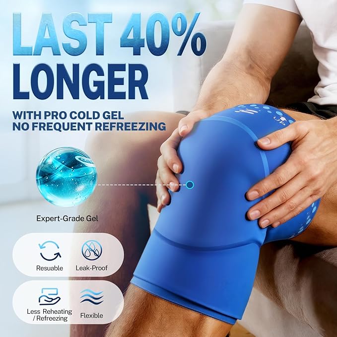 Knee Ice Pack Wrap Sleeve Thickened Core for Knee Pain, Targeted Swelling Relief During Recovery, Soft Flexible Gel, No Slip Compression Fit, Reusable Hot Cold Therapy for Post Activity, S