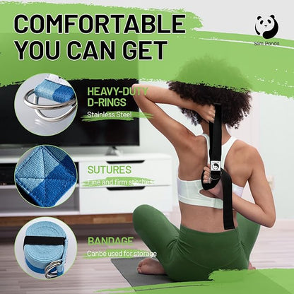 Slim Panda Yoga Strap for Stretching,Cotton Yoga Strap with Adjustable D-Ring Buckle,Non-Elastic Yoga Belt for Pilates,Gym Workouts,Physical Therapy,Improve Flexibility