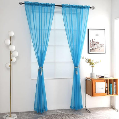 SpaceDresser Basic Rod Pocket Sheer Voile Window Curtain Panels Cyan Blue 1 Pair 2 Panels 52 Width 108 Inch Long for Kitchen Bedroom Children Living Room Yard(Cyan Blue,52 W x 108 L)