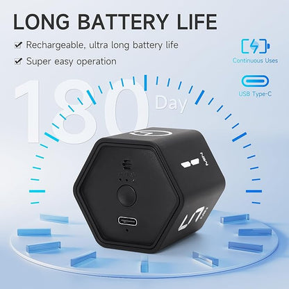 Productivity Timer 1, 5, 10, 30, 60 Minutes Preset, Desk Cube Timer with Gravity Sensor/Mute/Vibration for ADHD, Work, Study, Kitchen, Back to School (Black)