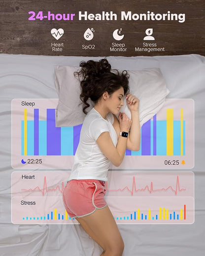 Quican Smart Watches for Women, 1.8 Inches Fitness Tracker with Alexa Built-in & Bluetooth Calling, Compatible with Android iPhone, Waterproof, Heart Rate Sleep Monitor, Includes 2 Bands - Light Pink