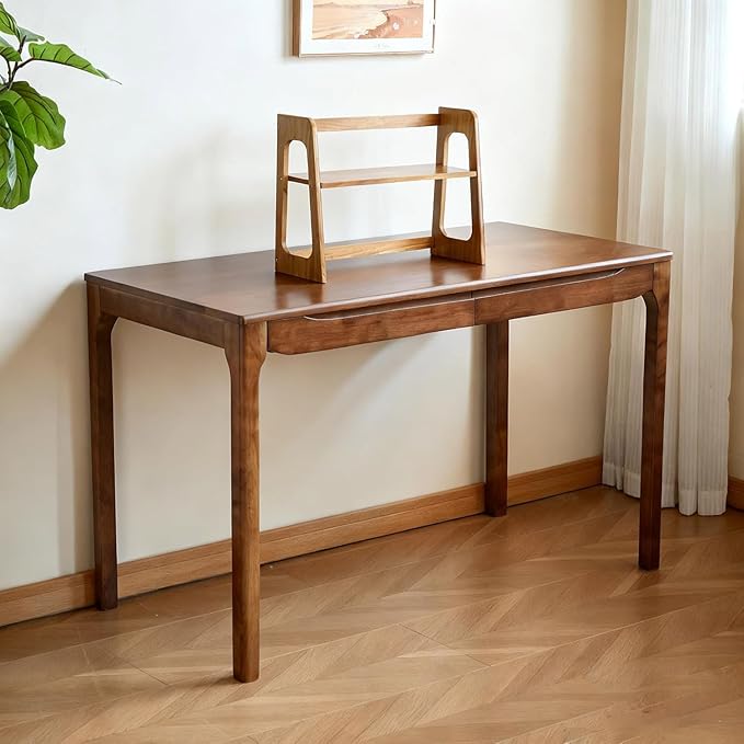 40"x24" Solid Wood Desk with Drawers, Wood Writing Desk for Small Spaces, Home Office Desks for Work, Gaming Study PC Desk for Bedroom, Student Computer Desks (Brown, 40 inch)