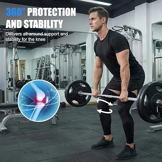 NuCamper Full Leg Compression Sleeves for Men and Women,2 Pack Legs Sleeves Long Knee Brace Support for Running, Basketball, Cycling, Workout, Sports - Black,2XL