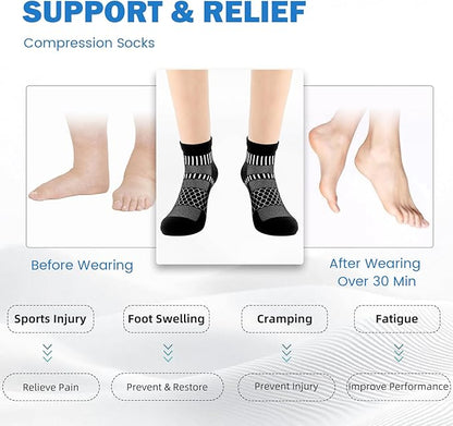 IRAMY Ankle Compression Socks for Men Women Cushioned Running Athletic Socks Plantar Fasciitis Relief 2/4/6 Pairs