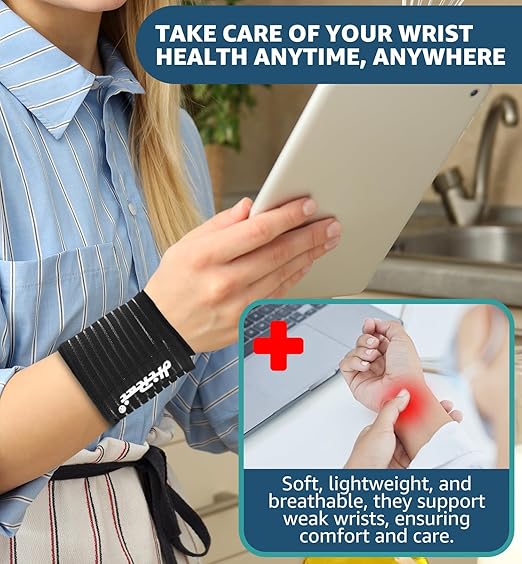 HiRui 2-Pack High-Elastic Wrist Support Straps Wrist Compression Bandage - Wrist Wraps Wristbands for Carpal Tunnel Arthritis Tendonitis Weightlifting Tennis Basketball - Breathable Soft (Black)