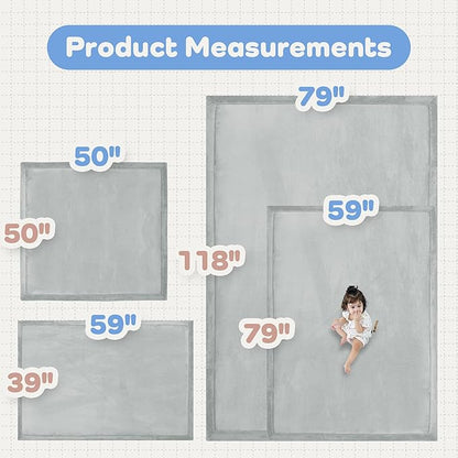1.5" Thick Padded Baby Play Mat for Floor Tummy Time, Pro Soft Foam Activity Playroom Playmats, Easy Care with Non-Slip Safe for Infant Toddler Kids Crawling 39"x 59" (Light Grey)