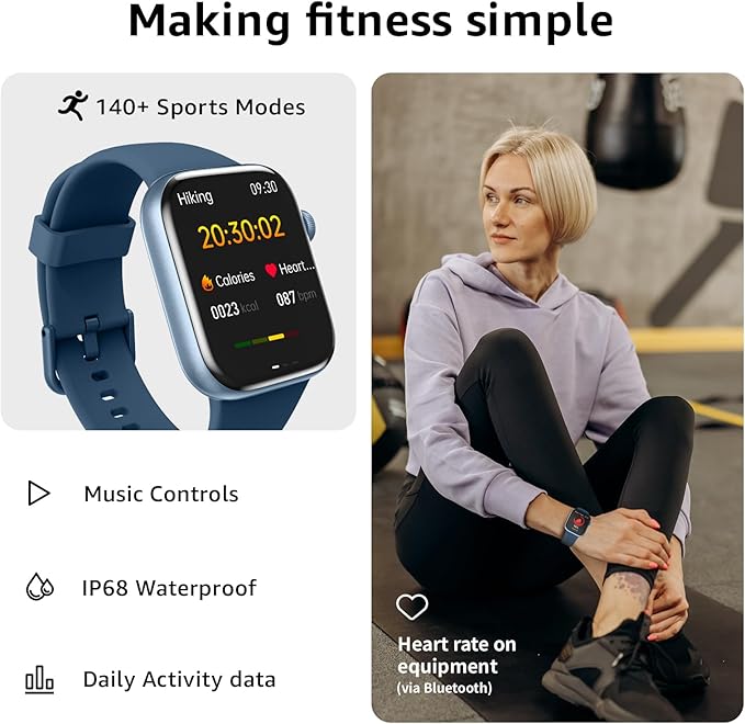Smart Watch for Men Women Answer/Make Call, 1.85" Smartwatch, Fitness Watch with Heart Rate Blood Pressure Sleep Monitor, 140+Sports, IP68Waterproof Step Counter Compatible with Android IOS Skyblue