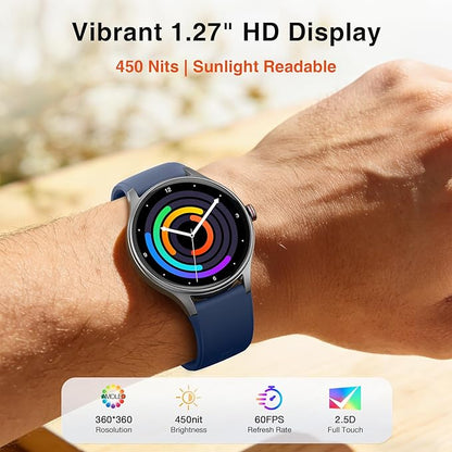 Fitpolo Smart Watch for Men Women Android iPhone, 1.27'' HD Fitness Tracker with Bluetooth Call & Answer, IP68 Waterproof, Heart Rate/SpO2/Sleep Monitor, Built-in AI Voice, 105+ Sports Modes (Blue)