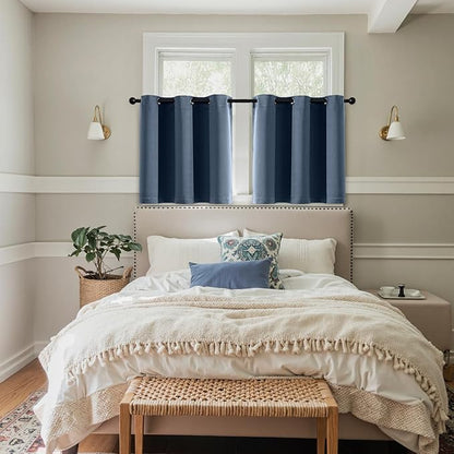 MIULEE Short Curtains for Windows - Stone Blue Blackout Half Window Curtains Thermal Insulated Privacy Drapes for Kitchen Bedroom Bathroom Grommet Top Small Basement Tiers W40 x L36 Inch 2 Panels