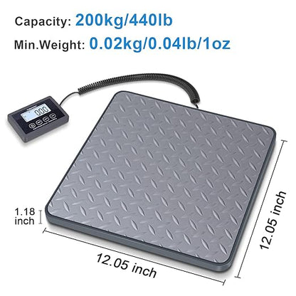 THINKSCALE Shipping Scale, 440 lbs/1 oz Highly Accurate Postal Scale with Hold/Tare/LCD Display, Lightweight Digital Postage Scale for Packages/Luggage/Post Office/Dog, Battery & AC Adapter Included