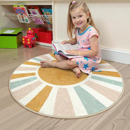 LIVEBOX Retro Sun Round Rug 4ft Boho Rug