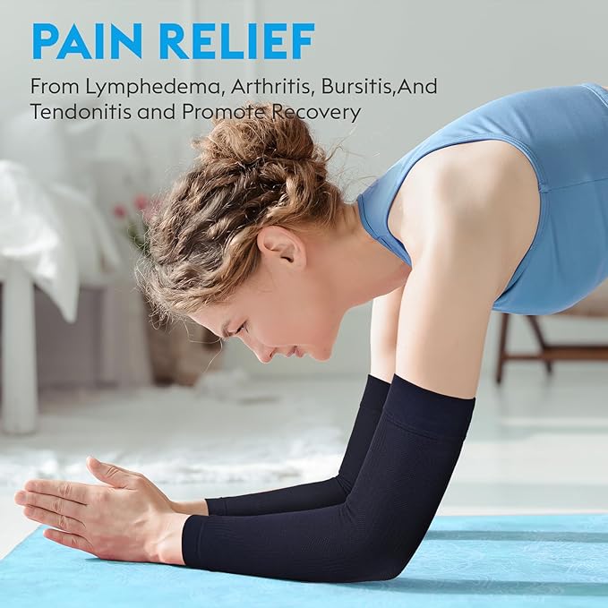 KEKING® Compression Arm Sleeves, Firm 20-30mmHg Graduated Compression Full Arm Support for Recovery, Pain Relief, Tendonitis, Golfers & Tennis Elbow Brace, Workouts Sports - Latex Free Dark Blue L