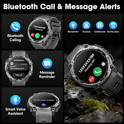 Military Smart Watch for Men with GPS, 1.43" AMOLED Bluetooth Call, LED Flashlight, Rugged Tactical Watch for Android iOS, 3ATM Waterproof Fitness Tracker with Heart Rate Pedometer (Black)