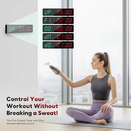 Dienmern Large Digital Gym Timer – Remote Control Gym Clock Wall with 9 Custom Modes Countdown/UP/Stopwatch/Interval, Workout Timer for Home Gym/Garage/Boxing/Outdoor Sport