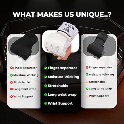WYOX Gel Boxing Hand Wraps Inner Gloves for Men & Women – 80cm Quick Wrist Strap, Padded Knuckle Support, Fingerless MMA Muay Thai Kickboxing Wraps for Training, Punching & Martial Arts