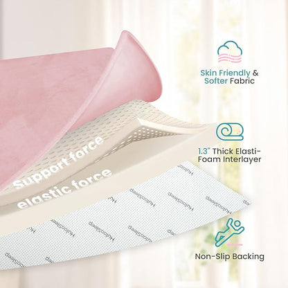 Huloo Sleep Baby Play Mat for Floor,1.3" Thick Elasti-Foam 50"×50" Playpen Mat for Tummy Time,Water Repellent Soft Coral Velvet for Toddler,Infant,Kids,Non-Slip Backing Safe for Crawling(Pink)