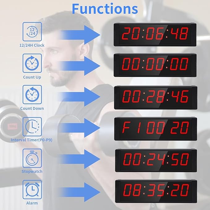 Large Stopwatch with Start/Stop Button, LED Digital Timer with Remote, Countdown Clock with Buzzer, Gym Clock for Home Gym, Interval Timer for Workout, Rechargeable (with Stand)