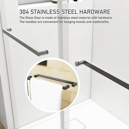 56-60" W x 76" H Shower Door,Frameless Shower Door,Double Sliding Glass Shower Door with 3/8" (10mm) Clear SGCC Tempered Glass, Roller Disc System (Brushed Nickel, 60" Wx76 H-Double Sliding)