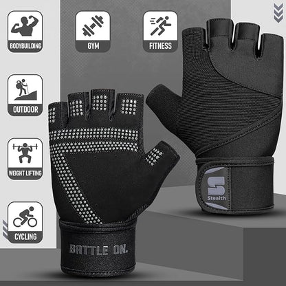 Stealth Sports Weight Lifting Gloves with Wrist Wrap Support Padded Palm Protection Exercise Gym Workout Gloves Men & Women Training Fitness Weightlifting Bodybuilding,E9
