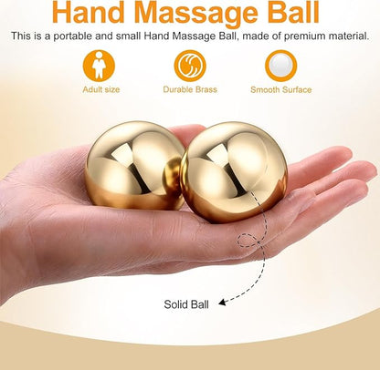 2Pcs Brass Exercise Ball 1.5 Inch Golden Solid Copper Metal Baoding Balls for Hand Therapy Stress Relief, Chinese Kung Fu Massage Acupressure Tool