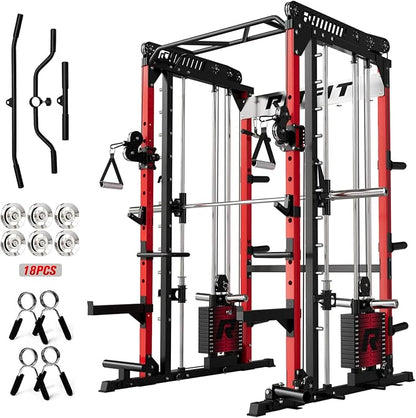 RitFit M1 Pro Smith Machine Package, All-in-One Power Cage with Weight Stack Set, Includes LAT Pulldown & Cable Crossover System for Home Gym