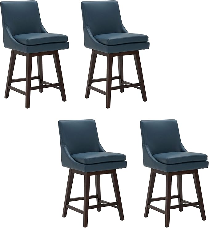 CHITA Counter Height Swivel Bar Stools Set of 4, FSC Certified Upholstered Faux Leather Barstool Chairs with Back, 26.8" H Seat Height, PU Leather in Dark Blue