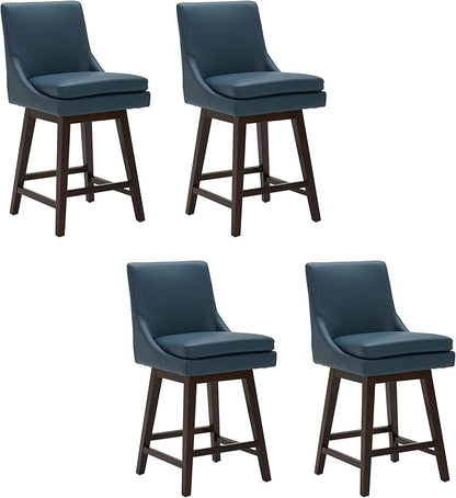 CHITA Counter Height Swivel Bar Stools Set of 4, FSC Certified Upholstered Faux Leather Barstool Chairs with Back, 26.8" H Seat Height, PU Leather in Dark Blue