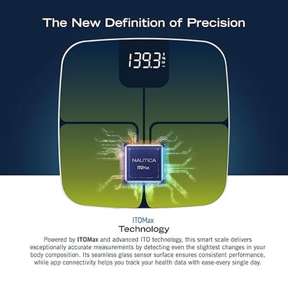 Nautica Body Tracker Digital Bathroom Scale, Bluetooth-Enabled Smart Scale with BMI, Body Fat, Muscle Mass Tracking & More, Syncs with Smartphone App for Body Composition Tracking, 440 Lbs.