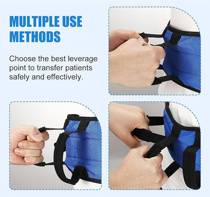 Rhino Valley Gait Belt 2 Pack with 7 Handles - Anti-Slip Transfer Belt for Seniors & Elderly Care, Adjustable Patient Lift Safety Belt for Home & Hospital Use, Blue & Black