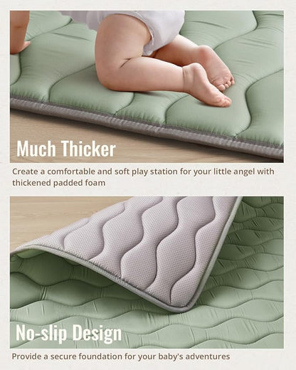 Blissful Diary Baby Play Mats for Floor, 50x50 Playpen Mat, Thick Cushioning Padding Foam Playmat for Baby and Toddlers Infants, Non-Slip & Machine Washable, Sage Green