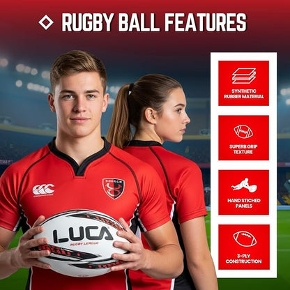 LUCA Rugby Ball Youth and Adult Sizes 3, 4 & 5 - Hand Stitched Super Grip Training Ball - Durable 3-Ply Waterproof Surface for College & Club Practice